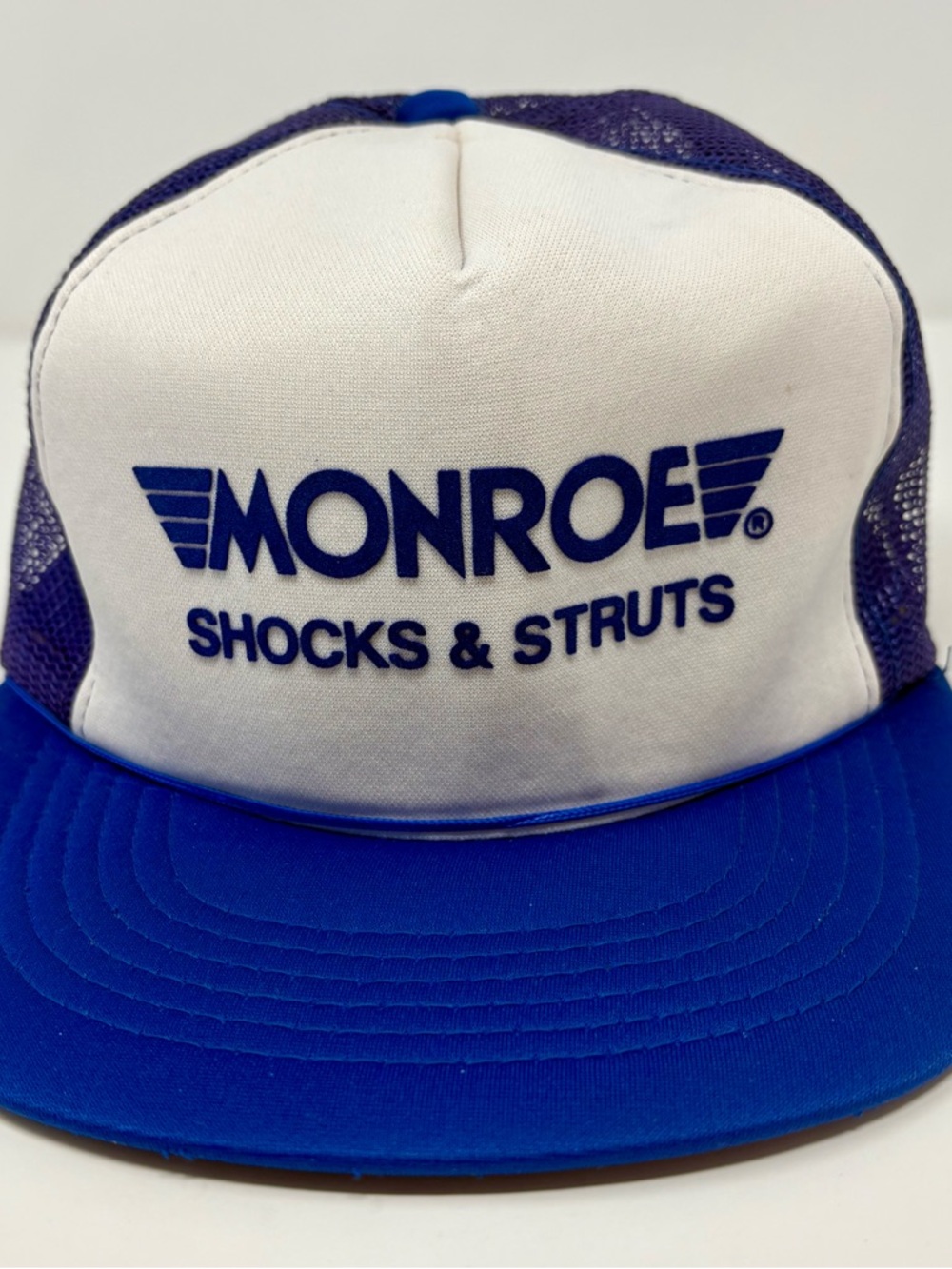 Vintage SnapBack Trucker Mesh Hat Monroe Shocks & Struts Puffy Print 80s 90s